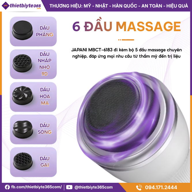 Số Lượng Đầu của Máy Massage Rung Bụng Cầm Tay JAPANI MBCT-6183 5 đầu