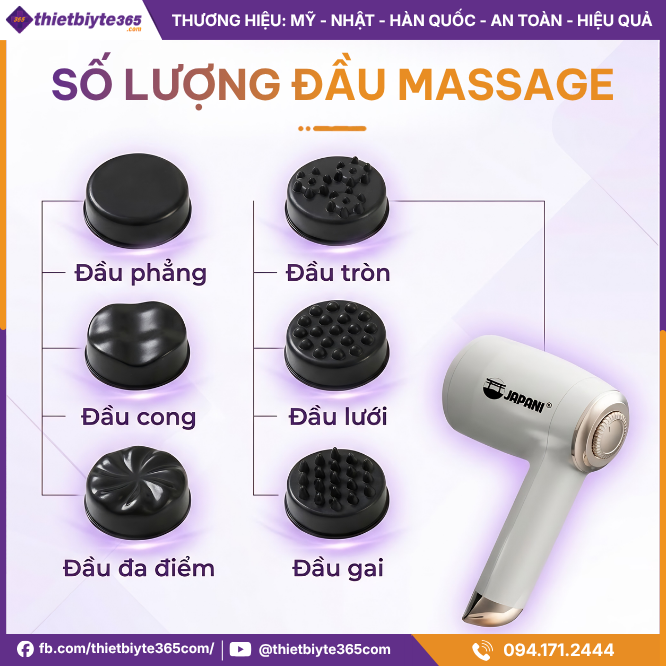Số Lượng Đầu của Máy Massage Bụng Cầm Tay JAPANI MBCT-6136 6 đầu