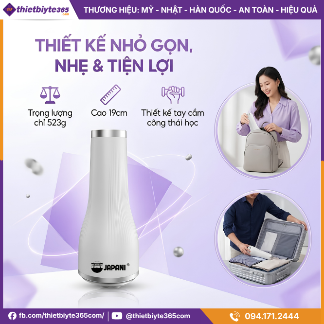 Thiết kế nhỏ gọn, nhẹ & tiện lợi của Máy Massage Rung Bụng Cầm Tay JAPANI MBCT-6183 5 đầu