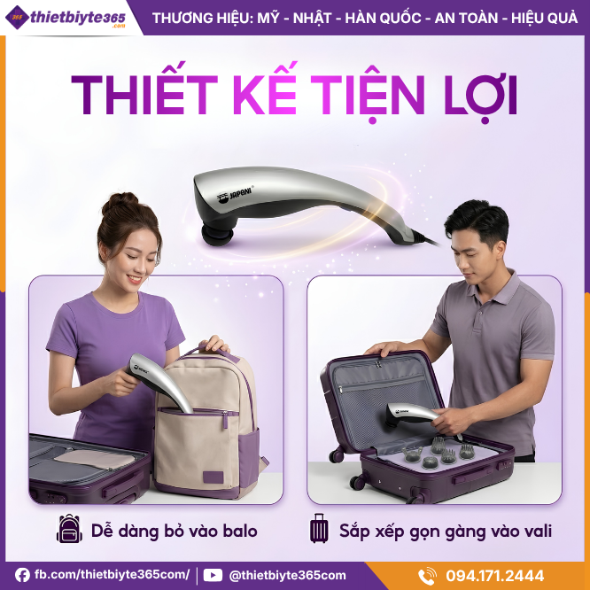 Thiết kế nhỏ gọn, nhẹ & tiện lợi của Máy massage cầm tay JAPANI MCT-6303 3 đầu