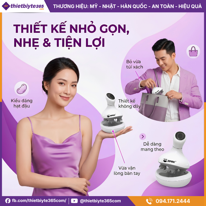 Thiết kế nhỏ gọn, nhẹ & tiện lợi của Máy mát xa đầu cầm tay JAPANI MSD-6141 4 đầu