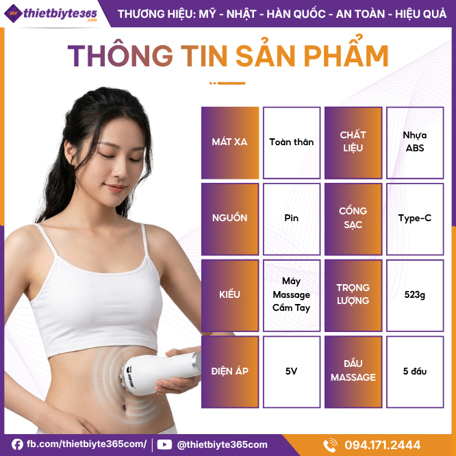 Thông tin sản phẩm Máy Massage Rung Bụng Cầm Tay JAPANI MBCT-6183 5 đầu