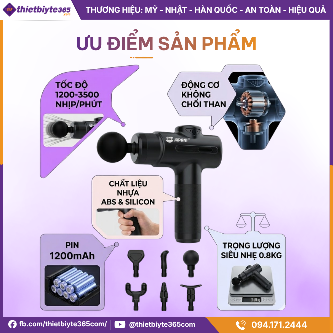 Ưu điểm Máy massage cầm tay JAPANI MCT-2443 8 Đầu Massage