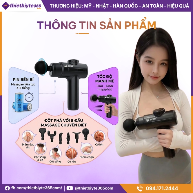 Thông tin sản phẩm Máy massage cầm tay JAPANI MCT-2443 8 Đầu Massage