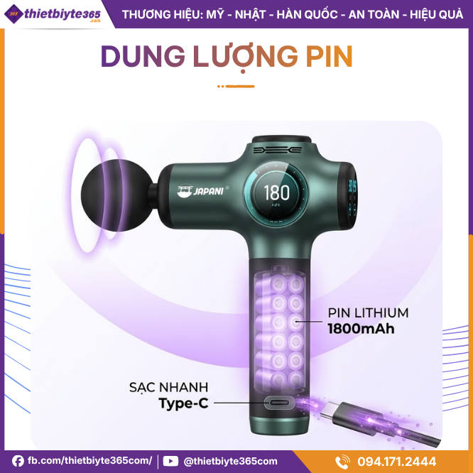 Dung lượng pin Máy massage cầm tay JAPANI MCT-1892 8 Đầu Massage 