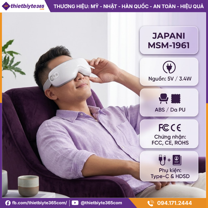 Thông Tin Sản Phẩm Máy massage mắt JAPANI MSM-1961 kết nối bluetooth