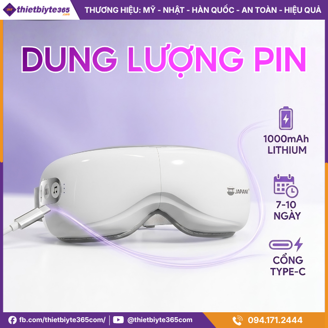 Pin của máy Máy massage mắt JAPANI MSM-1961 kết nối bluetooth