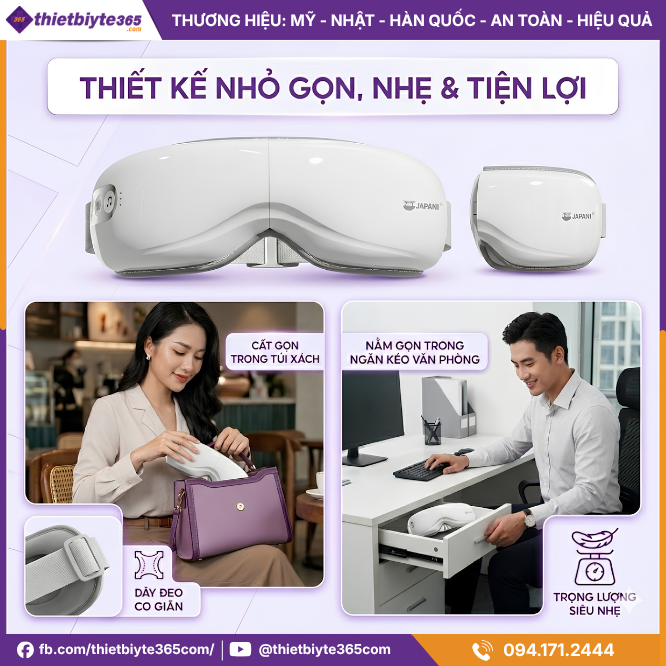 Thiết kế nhỏ gọn, nhẹ & tiện lợi của Máy massage mắt JAPANI MSM-1961 kết nối bluetooth