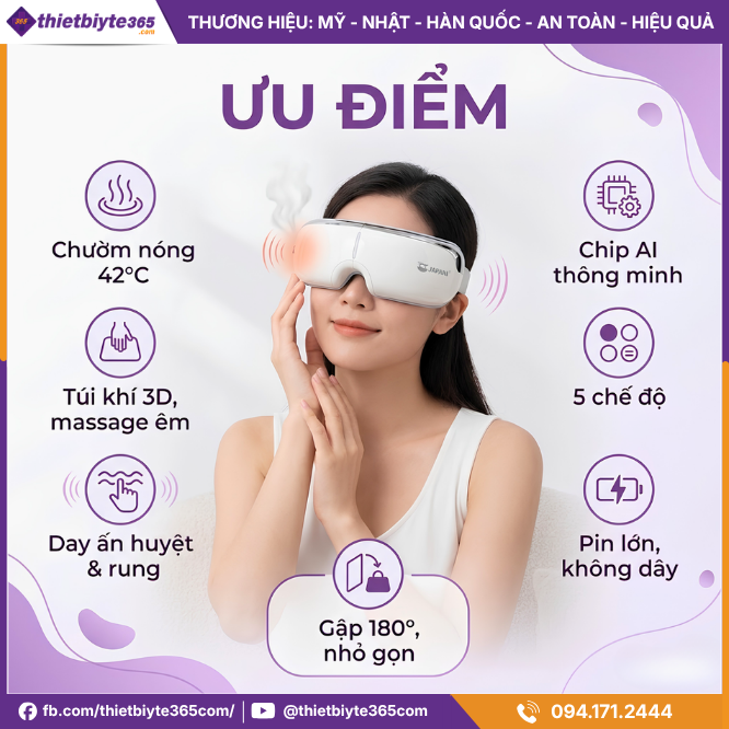 Ưu điểm Máy massage mắt JAPANI MSM-3484 chườm nóng