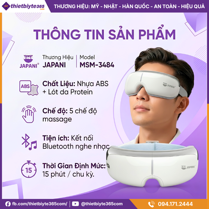 Thông Tin Sản Phẩm Máy massage mắt JAPANI MSM-3484 chườm nóng