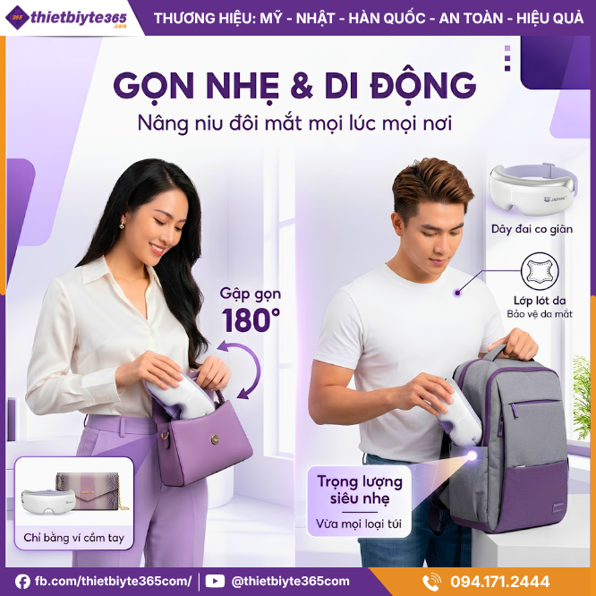 Thiết kế nhỏ gọn, nhẹ & tiện lợi của Máy massage mắt JAPANI MSM-3484 chườm nóng