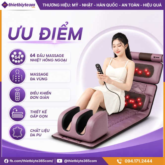 Ưu điểm Đệm massage toàn thân JAPANI MDN-6338 nhiệt hồng ngoại