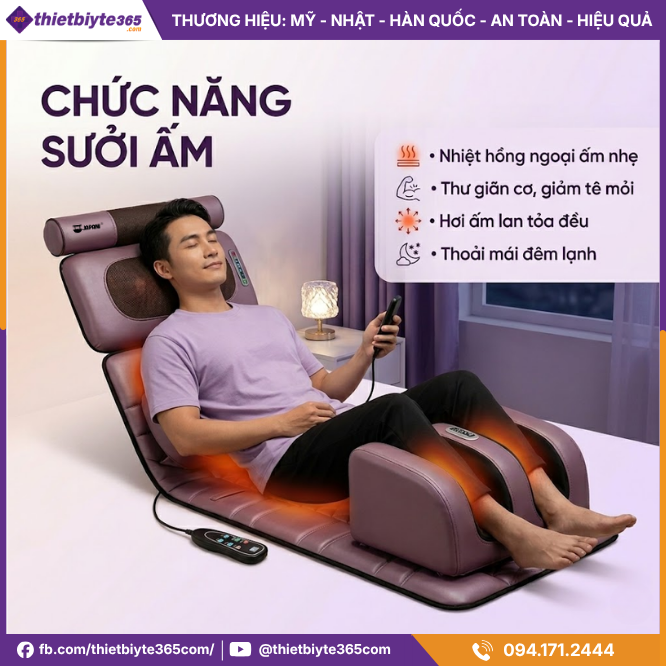 Chức năng sưởi ấm của Đệm massage toàn thân JAPANI MDN-6338 nhiệt hồng ngoại