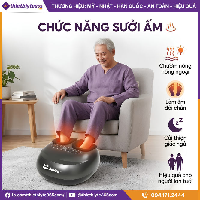 Chức năng sưởi ấm của Máy massage chân JAPANI MSC-6260 dây cắm trực tiếp
