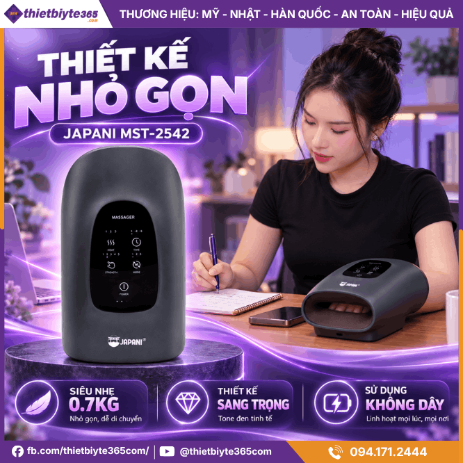 Thiết kế nhỏ gọn, nhẹ và tiện lợi của máy massage tay và bàn tay JAPANI MST-2542