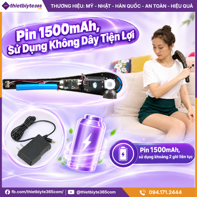 Máy massage cầm tay JAPANI MDN-8114 được trang bị pin dung lượng 1500mAh