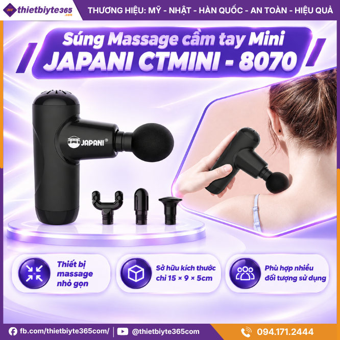 Máy Massage Cầm Tay Mini JAPANI CTMINI-8070 4 Đầu Hỗ Trợ Thư Giãn