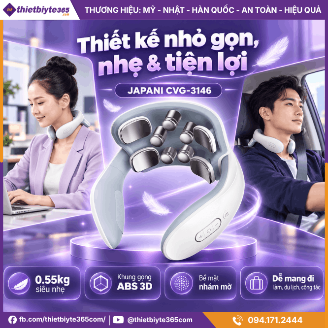 Thiết kế nhỏ gọn, nhẹ & tiện lợi của máy massage cổ vai gáy JAPANI CVG-3146