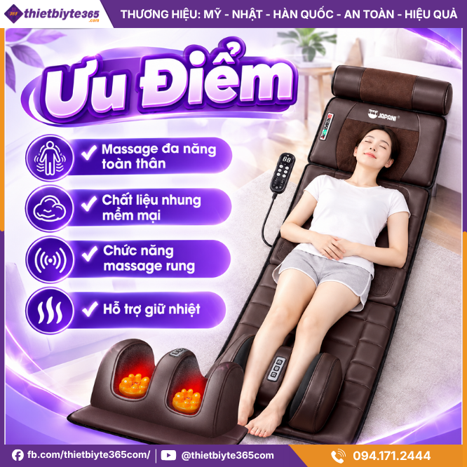 Nệm Massage Đa Năng JAPANI MDN-4337 Cao Cấp Hỗ Trợ Xoa Bóp Toàn Thân Tại Nhà